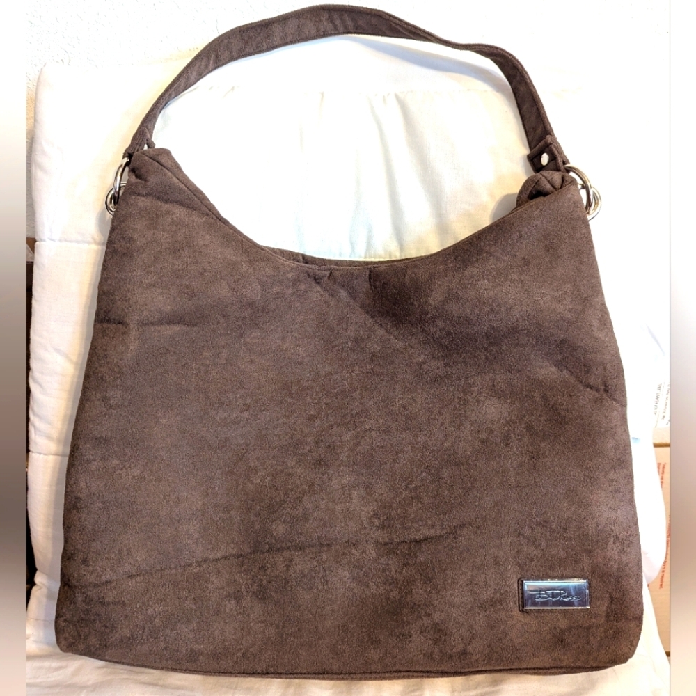 Suede Shoulder Hobo Bag - Brown